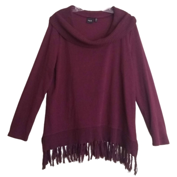 Rafaella Sweaters - Cowl Neck Burgundy Pullover Sweater With Fringe